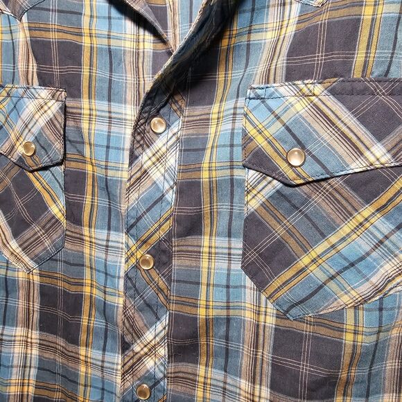 Wrancher By Wrangler Blue Plaid Men Button Down Shirt White Pearl Snap Size L - Picture 2 of 7